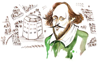 engelsk dramatiker och poet William Shakespeare (1564-1616); karikatyr